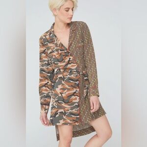 LA Boheme Liv Silk Dress in Camouflage / Shibori Mix Prints NWT
